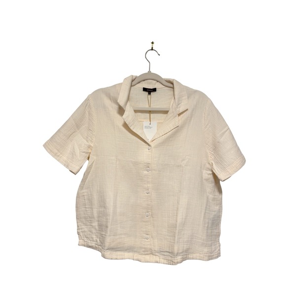 NWT Quince Vintage Cream 100 Organic Cotton Gauze Short Sleeve Button Up Shirt M - Picture 2 of 8